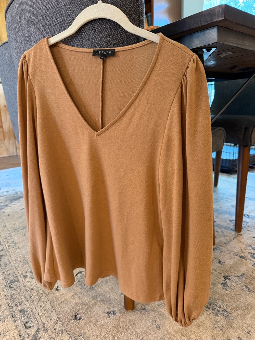 1. State V-Neck Long Sleeve Top in Camel